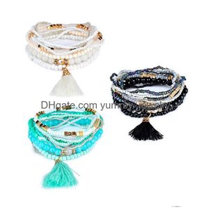 Bracelets de charme 6 couleurs Boho plage Mtilayer cristal gland charme perles bracelets pour femme bohème couches perles chaînes Wrap bracelet Dhole