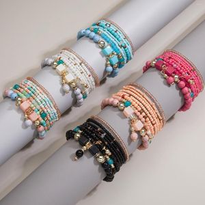 Bedelarmbanden 6 kleuren modecombinatie sets vrouwen meisjes trendy geschenken bohemia vierkante vorm natuursteen kralen armband sieraden