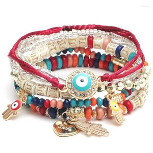 Bracelets porte-bonheur 6 pièces/ensemble perles brin Fatima main Bracelet ensemble pour femmes amour coeur Hamsa bijoux bohême braclets