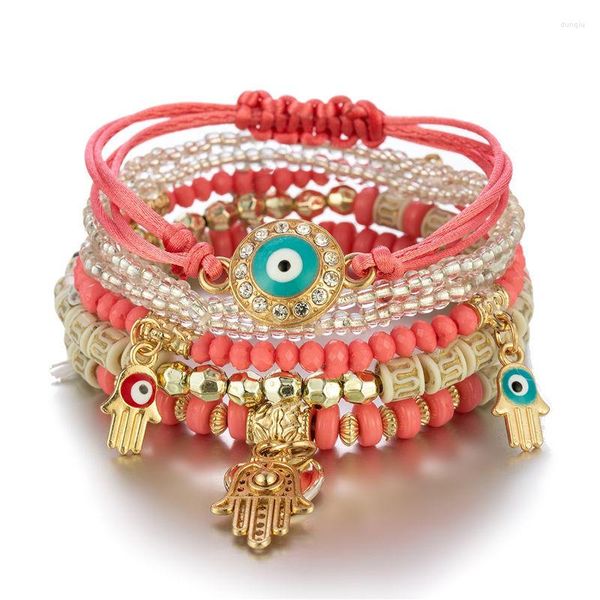 Bracelets porte-bonheur 6 pièces/ensemble perles brin Fatima main Bracelet ensemble pour femmes amour coeur Hamsa bijoux bohême Braclets 2023