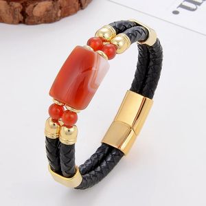 Bedelarmbanden 6 -stijl natuursteenarmband voor vrouwelijke klassiekers roestvrij staal magnetische gesp claren zwart lederen touwketen homme homme