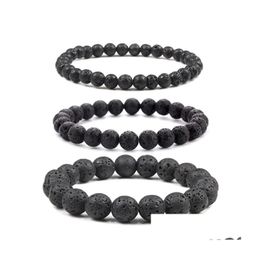 Bracelets porte-bonheur 6Mm 8Mm 10Mm Pierre de lave volcanique noire Aromathérapie Bracelet diffuseur d'huiles essentielles pour femmes hommes ami bijoux Dro Dhpod