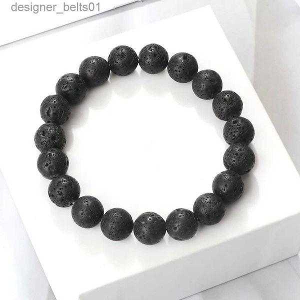 Pulseras con dijes Pulseras de cuentas de piedra volcánica natural de 6 mm, 8 mm y 10 mm, pulsera de lava negra para hombres, brazalete difusor de aceites esenciales de aromaterapia para mujeres L231214