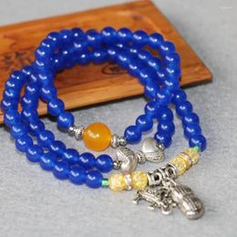Bracelets de charme 6 mm Accessoire Artisanat Blue Chalcedony Bracelet Arachide Éléphant Pendant Crystal Biellies Collier de chaîne multicouche Pierre