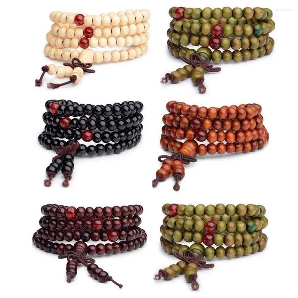 Pulseras con dijes 6 mm budista sándalo natural buda meditación madera oración cuentas mala pulsera mujeres hombres cuentas brazaletes colgantes decoración