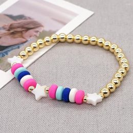 Bracelets de charme 6pcs 2023 Bracelet de coquillage en forme d'étoile colorée en argile polymère perles plates couleur or pour les femmes bijoux de mode