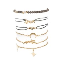 Bedelarmbanden 6pcs Fashion Simple Love FivePointed Star Moon Combination Natural Stone Chain Bead Bracelet Set Handmade Bo Dhgarden DHJF2