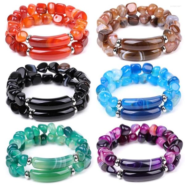 Bracelets de charme 6pcs Stripe irrégulière agate pierre rectangle barre perle femmes reiki guérir les bracelets faits à la main