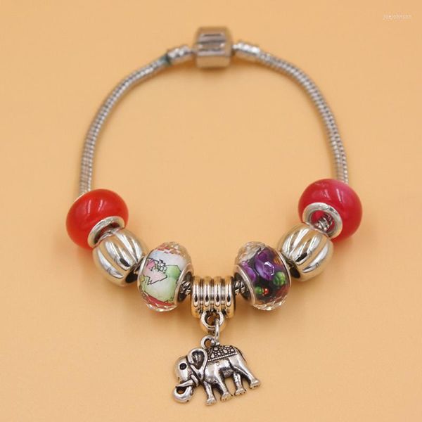 Pulseras con dijes 6 unids/lote venta al por mayor DIY joyería pulsera europea cuentas de color rojo animal suerte elefante para mujeres Pulsera Bijoux