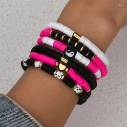 Bracelets de charme 6pcs multicolour pour les femmes en polymère simplicité en argile yin-yang tai ji coeur coeur couleur