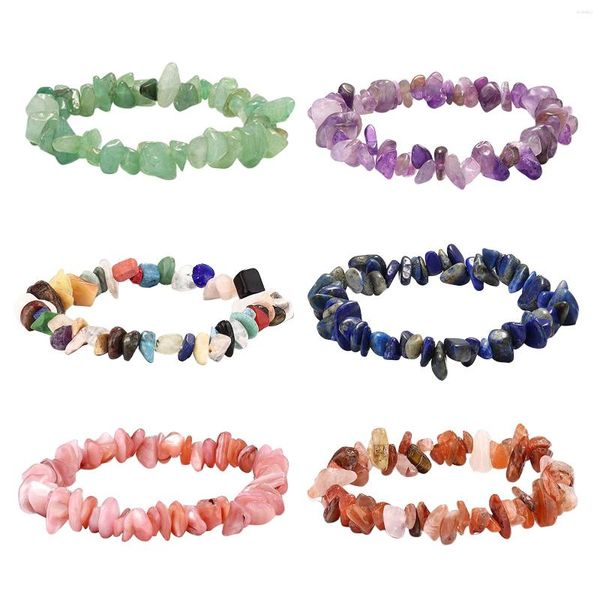 Pulseras con dijes 6pcs Piedra natural Yoga Hombres Mujeres Estiramiento Joyería de regalo Irregular Espiritual Pulido Alivio de la ansiedad Orar Conjunto de pulsera de cristal