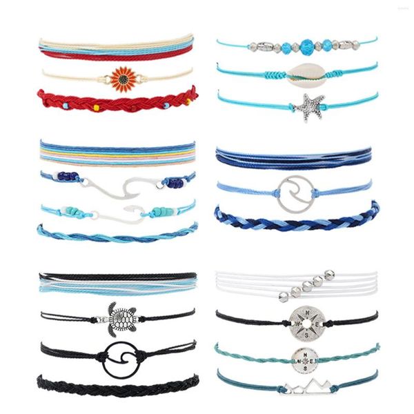 Bracelets porte-bonheur 6 pièces/ensemble femmes hommes cadeau quotidien étanche océan surfeur artisanat fait à la main été amitié chaîne Bracelet cheville réglable