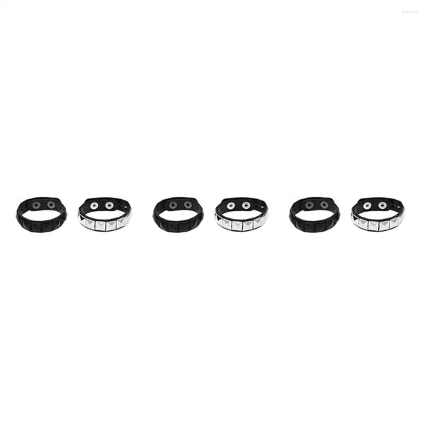 Bracelets de charme 6pcs rivet blanc noir punk pyramide clouté bracelet en cuir artificiel bracelet