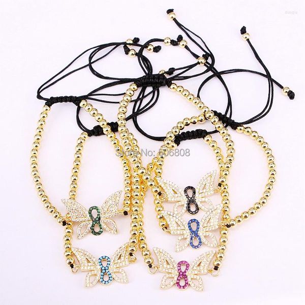 Bracelets de charme 6pcs ZYZ-B7192 CZ Bracelet de chaîne de papillon 4mm Cuivre Tressage Femmes Bijoux en macramé