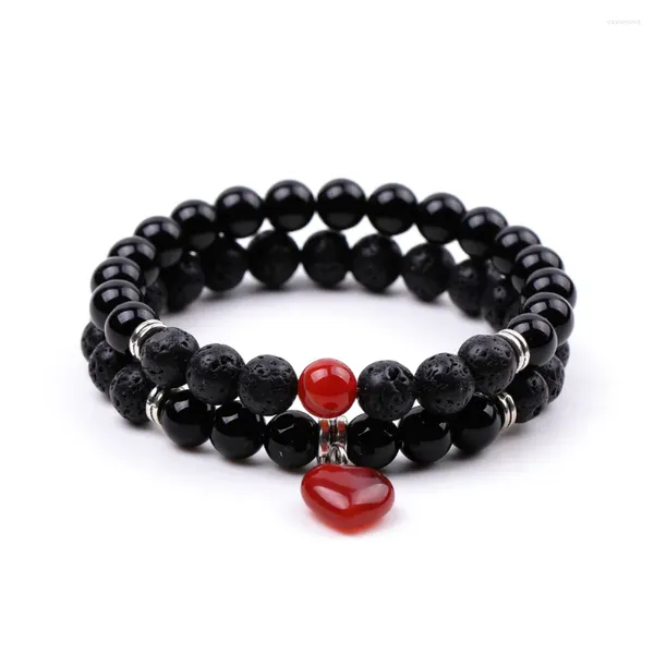 Bracelets de charme 6set pierre de lave noire naturel rose quartz oeil de tigre agate coeur bracelet bijoux extensibles pour femmes hommes