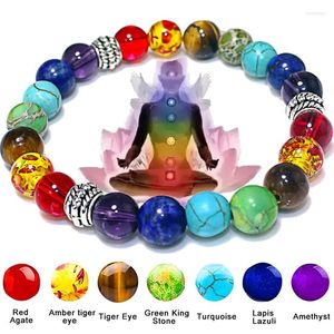 Bedelarmbanden 7 chakra armbanden natuursteen tijger eye bead yoga balans armband mannen boeddha gebed sieraden pulseira masculina