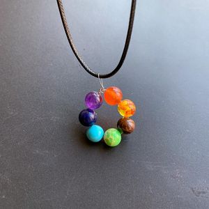 Pulseras con dijes, collar de cuentas de 7 Chakras, colgante de piedra envuelta en alambre de cobre, cadena de cuerda ajustable negra, joyería hecha a mano, envío directo, 1 ud.