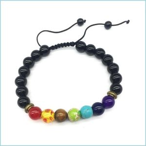 Bracelets de charme 7 Chakra Bracelet Hommes Lava Noire Guérison Nce Perles Différentes Couleurs Bracelets Pour Femmes Reiki Bouddha Prière Naturel Ston Dhyzk