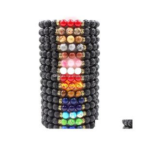 Bedelarmbanden 7 chakra armband mannen ttiger oog zwarte lava stenen kralen armbanden voor vrouwen sieraden kerstcadeau drop levering dhdc4