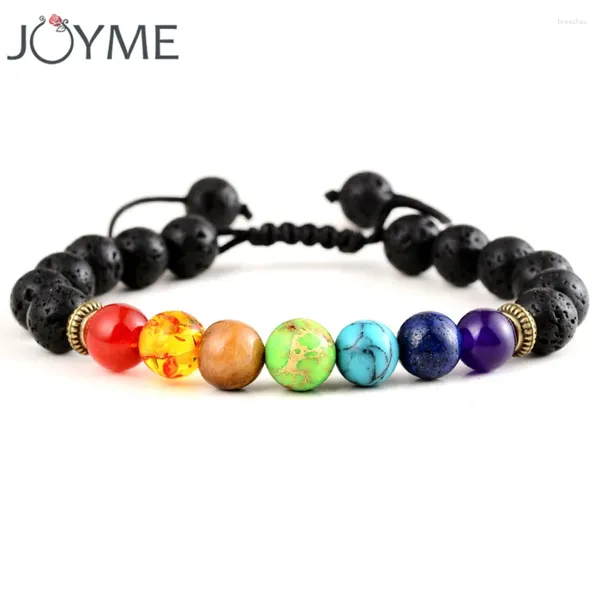 Bracelets de charme 7 bracelet chakra hommes femmes lave noire équilibre reiki prière des perles de pierre naturelles