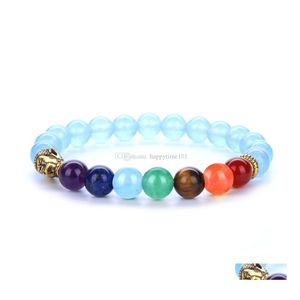 Pulseras con dijes 7 Chakra Chapado en oro Buda Pulseras con cuentas de colores mezclados Joyería con dijes de piedra de moda Pulsera de energía de yoga Brazaletes ONU Dhma5