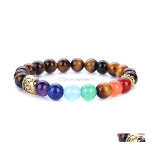 Pulseras con dijes 7 Chakra Chapado en oro Buda Colorf Pulseras con cuentas Moda Piedra Encanto Joyería Yoga Energía Pulsera Brazaletes Unisex Dhet0