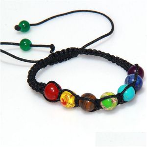 Bracelets de charme 7 Chakra Guérison Bracelet de perles Reiki Prière Nce Perles Bracelets Bracelets tressés à la main pour femmes hommes réglables Je Dhywz