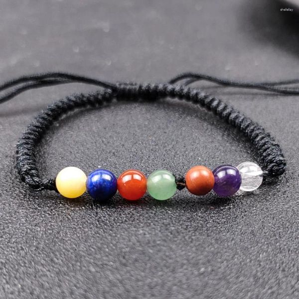 Pulseras con dijes 7 Chakra Curación Pulsera con cuentas Reiki Oración Equilibrio Cuentas irregulares para mujeres Hombres Joyería trenzada hecha a mano ajustable