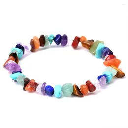 Pulseras de encanto 7 Chakra Chip irregular Piedra natural Amatista Curación Cristal Balance Beads Reiki Buddha Oración Pulsera de yoga para mujeres