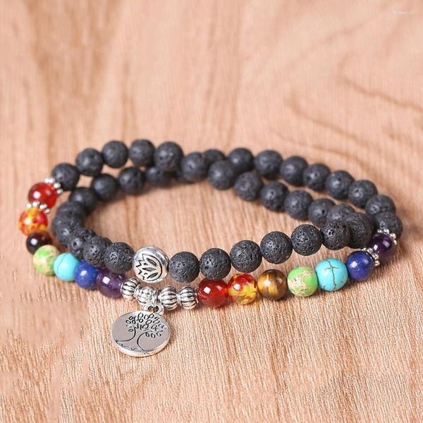 Pulseras de encanto 7 Chakra Cuentas de piedra natural Pulsera Lotus Árbol de la vida para mujeres Hombres Meditación Curación Equilibrios Joyería Gota