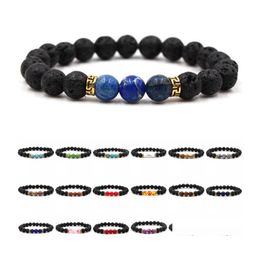 Bracelets De Charme 7 Chakra Volcanique Lave Rock Bijoux Élastique Yoga Perle Bracelet Pierre Naturelle Huile Essentielle Diffuseur Bracelet Dhs G110S Dhjp3