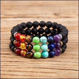 Bracelets De Charme 7 Chakras 8Mm Bracelet En Pierre De Lave Noire Diy Aromathérapie Diffuseur D'huiles Essentielles Bouddha Mala Yoga Bijoux Drop Delivery Dhnq7