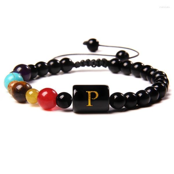 Bracelets porte-bonheur 7 Chakras Reiki Pierre Tressé Bracelet Guérison Équilibre À La Main Lettre Chaîne Corde Réglable Foi ID Homme Cadeau