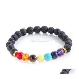 Pulseras con dijes 7 Color Chakra Reiki Pulsera Energía Cuarzo Pulseras Curación Nce Beads Piedra de lava natural Mujeres Difusor Joyería Ch Dh4Ro