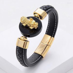 Bedelarmbanden 7 kleurenwacht pixiu armband voor vrouwelijke mannen echt lederen natuursteen feng shui brengen dappere rijkdom gelukkige sieraden