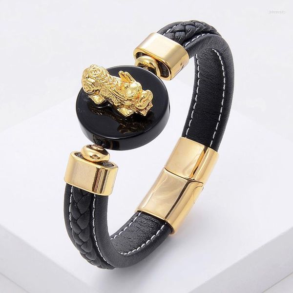 Pulseras con abalorios, pulsera Pixiu de 7 colores para mujeres y hombres, cuero genuino, piedra Natural, Feng Shui, aporta riqueza valiente, joyería de la suerte