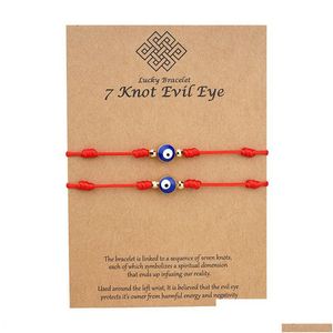 Bracelets de charme 7 noeuds bleu mauvais œil bracelet papier carte réglable chanceux rouge chaîne bracelets couple bijoux amitié 2P Dhgarden Dh1Hr