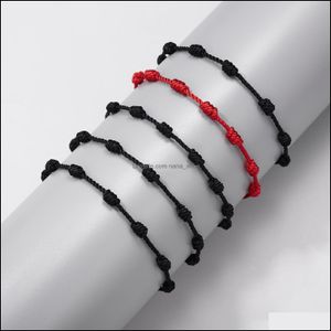 Bracelets De Charme 7 Noeuds Rouge Noir Chaîne Bracelet Protection Bonne Chance Amet Pour Succès Prospérité Corde À La Main Bracele Dhseller2010 Dhavk