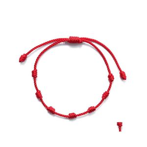 Bracelets à breloques 7 noeuds Bracelet à cordes rouges Protection Bonne chance Amet pour le succès Prospérité Corde à la main Bracelets porte-bonheur Cadeau Drop D Dhrzd