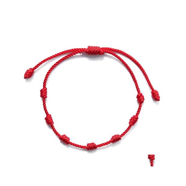 Bracelets à breloques 7 noeuds Bracelet à cordes rouges Protection Bonne chance Amet pour le succès Prospérité Corde à la main Bracelets porte-bonheur Cadeau Drop D Dhrzd