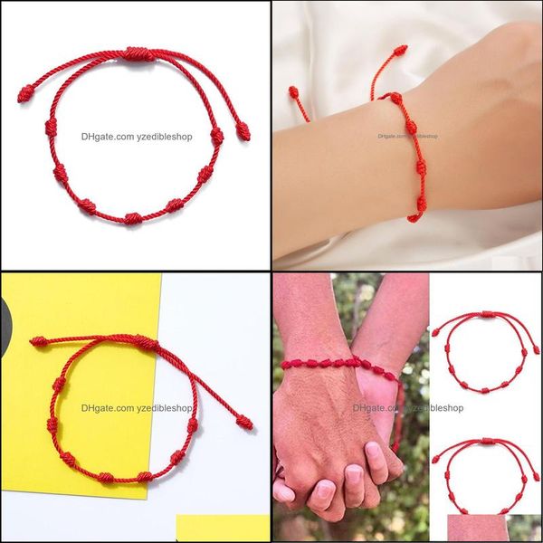 Bracelets de charme 7 noeuds Bracelet de corde rouge Protection Bonne chance Amet pour le succès Prospérité Bracelets de corde faits à la main Luc Dhseller2010 Dhvrg