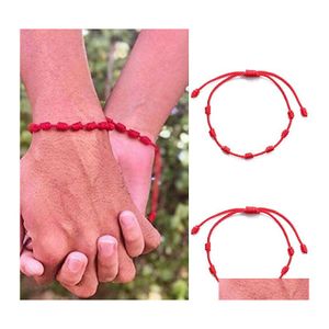 Pulseras con dijes 7 nudos Hilo rojo para protección Buena suerte Amet Éxito Prosperidad Cuerda hecha a mano Lucky Bangles Drop Delivery Jewelry Dhqws