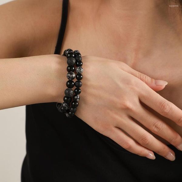 Bracelets porte-bonheur 8/10 MM perles Bracelet pierre naturelle extensible pour femmes hommes mélange lave flocon de neige perlé Yoga bijoux