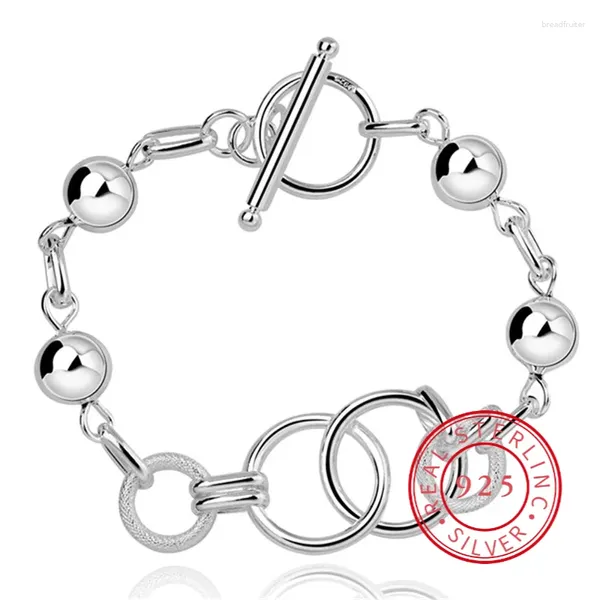 Bracelets de charme 8 pouces 925 Sterling Argent Mat Bracelet de perles rondes pour femme Mode Cadeau de fête de mariage Bijoux