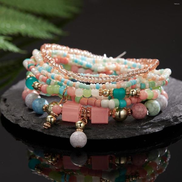 Pulseras con abalorios, 8 unidades por lote, cuentas bohemias para mujer, pulsera hecha a mano con cuentas multicapa de cubo bohemio, pulsera, brazaletes, joyería