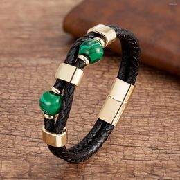 Bracelets de charme 8 styles perles de pierre rondes bracelet en cuir véritable pour hommes en acier inoxydable boucle magnétique conception bijoux bracelets cadeau