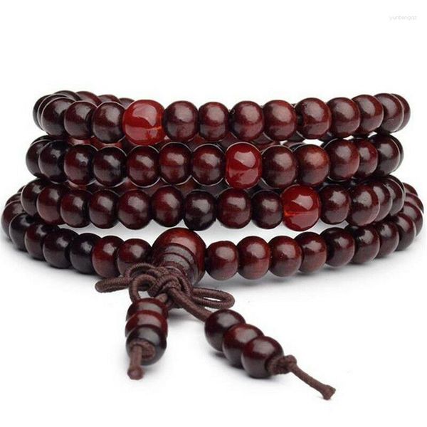 Pulseras con dijes 8MM 108 cadena de cuentas de madera pulsera budista para Mujeres Hombres Simple Buda meditación oración cuentas joyería regalos