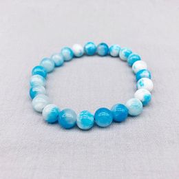 Bracelets porte-bonheur 8mm 10mm 12mm bleu blanc calcédoine Bracelet pour hommes femmes pierre naturelle perlée Chakra Yoga bijoux