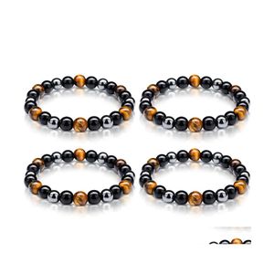 Bracelets de charme 8mm 10mm Perles Hématite magnétique Noir Obsidienne Hommes Tiger Eye Pierre Bois Perle Couple Bracelet Pour Femmes Santé Nce H Dh2Xq
