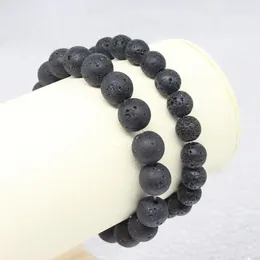 Bracelets de charme 8MM / 10MM Bracelet de perles en pierre volcanique noire Mode Élastique Bijoux pour hommes Cadeaux